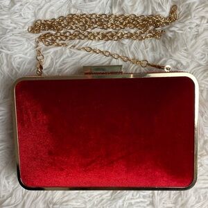 Red & Gold Velvet Crossbody Clutch Bag